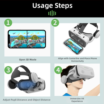 Visu vienu VR brilles mobilajam telefonam ar iebūvētām austiņām, 3D atbalsts, 4.7–7.2 collu displejs, plastmasas korpuss