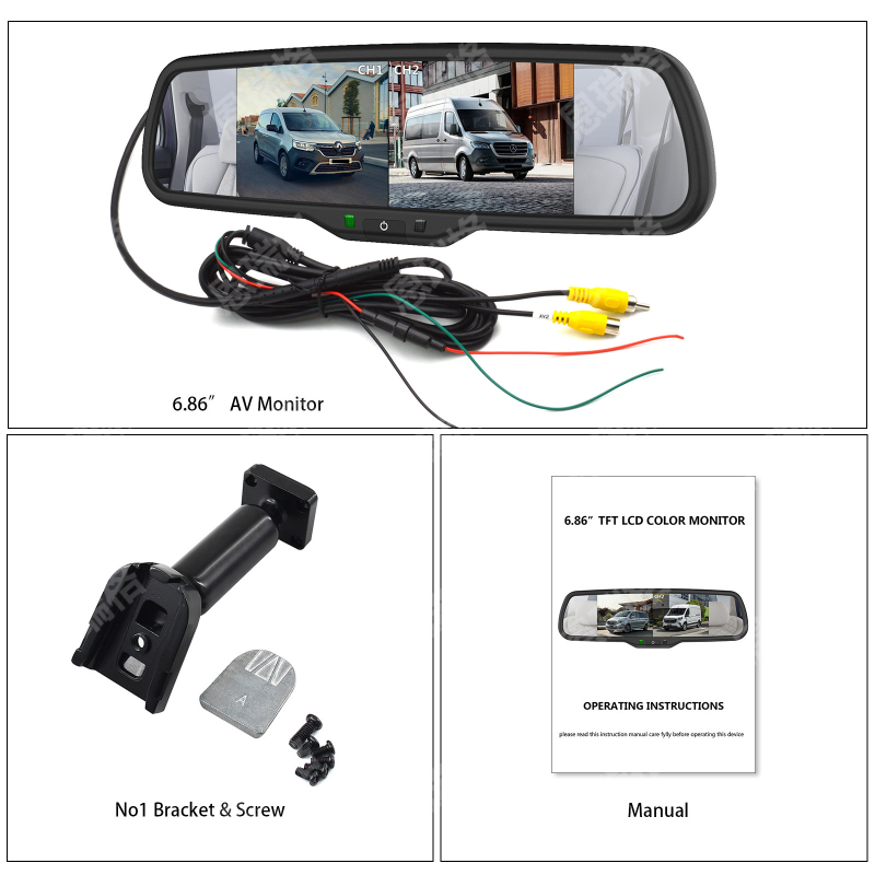 Enrange ERG-6001AV IPS monitor de recul pentru vehicul, afișaj cu 2 split, intrare AHD 720P, compatibil universal