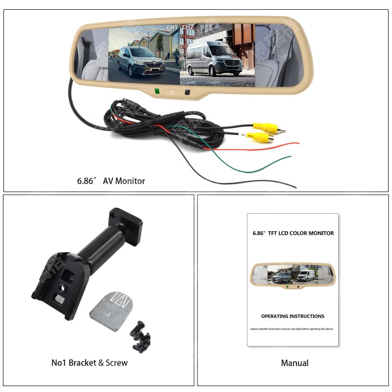 Enrange ERG-6001AV IPS monitor de recul pentru vehicul, afișaj cu 2 split, intrare AHD 720P, compatibil universal