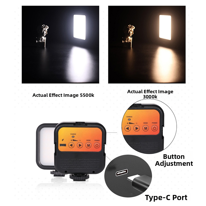 Lumină de umplere mini pentru camere, marca Happy, putere sub 10W, compatibil DSLR și camere de acțiune, utilizare la birou