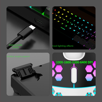 61 klavišų RGB laidinis klaviatūros ir pelės rinkinys, 3200 DPI, ergonomiškas apšvietimas, USB, 1,6 m kabelis, skirtas staliniams kompiuteriams ir nešiojamiems