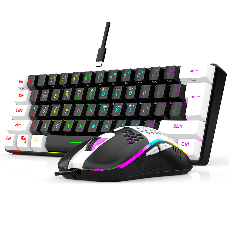 61-tipki RGB žični set tipkovnice i miša, 3200 DPI, ergonomski dizajn s pozadinskim osvjetljenjem, USB, kabel duljine 1,6 m, za desktop i notebook