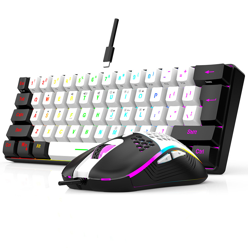 61-tipki RGB žični set tipkovnice i miša, 3200 DPI, ergonomski dizajn s pozadinskim osvjetljenjem, USB, kabel duljine 1,6 m, za desktop i notebook