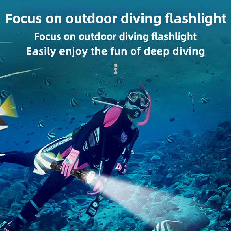 Lanternă LED T40 pentru scufundări, focalizare fixă, IPX8, corp din aliaj de aluminiu, baterie 3000mAh, 15W; încărcător inclus