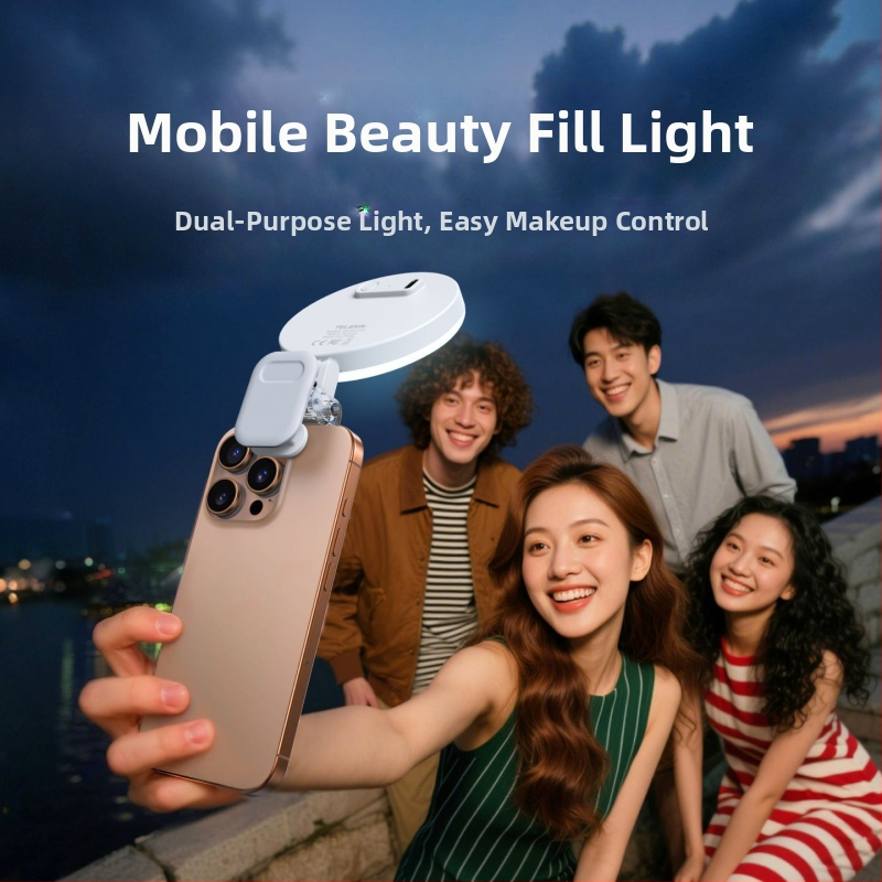 Telesin Mini lampă inel portabilă pentru telefon — lampă clip-on cu lumină difuză, 3 temperaturi de culoare, sub 10W, 5V