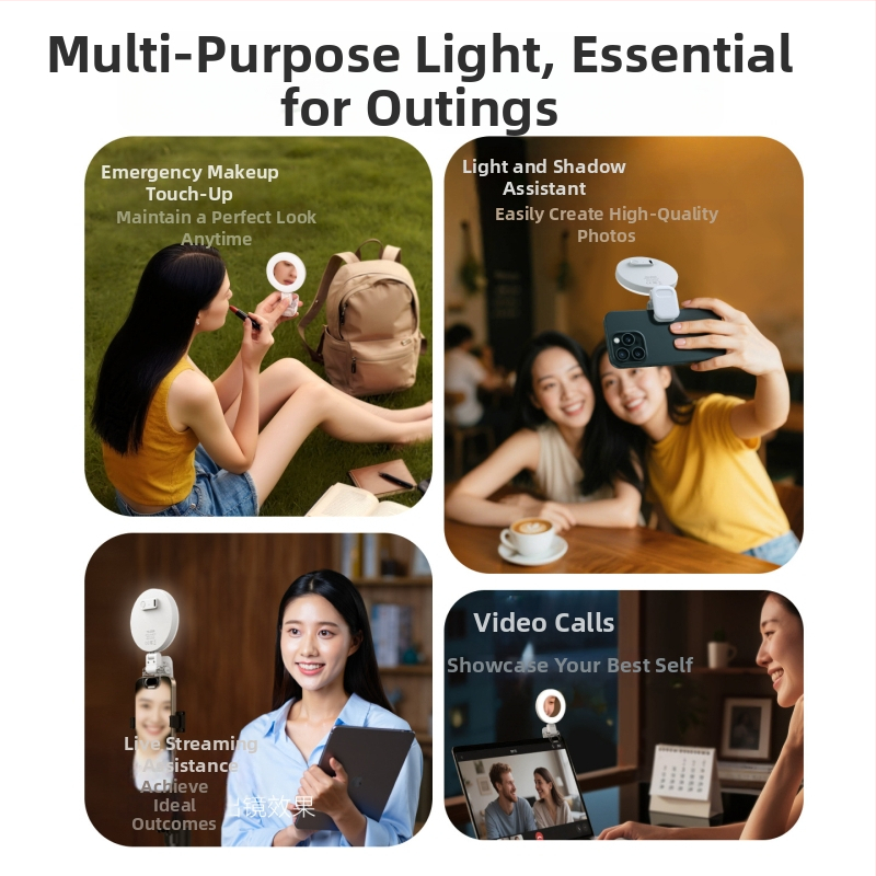 Telesin Mini lampă inel portabilă pentru telefon — lampă clip-on cu lumină difuză, 3 temperaturi de culoare, sub 10W, 5V