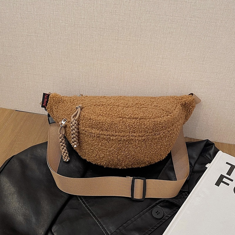 Geantă crossbody din pluș, stil urban, închidere cu fermoar, buzunar intern pentru telefon, căptușeală poliester