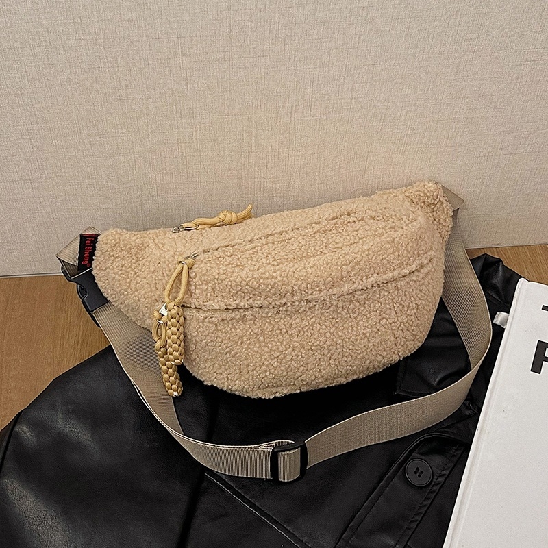 Geantă crossbody din pluș, stil urban, închidere cu fermoar, buzunar intern pentru telefon, căptușeală poliester