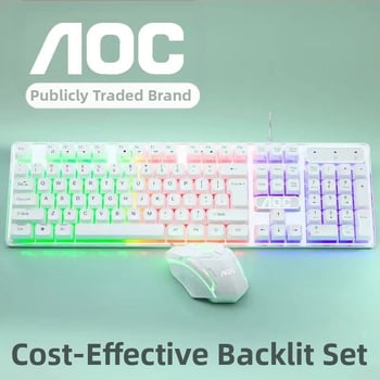 AOC KM100 klaviatūros ir pelės rinkinys (10 vnt) - laidinis USB, 1600 DPI optinis jutiklis, ergonomiškas dizainas, 1,4 m laidas