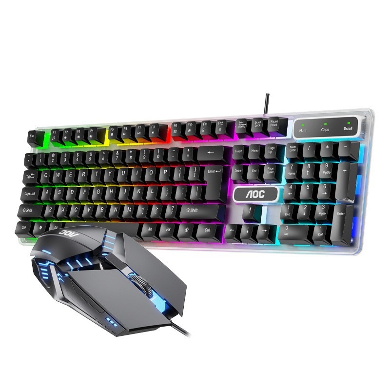 AOC KM100 set tipkovnice i miša, žično USB, pozadinsko osvjetljenje, 1600dpi, ergonomski, 2m kabel