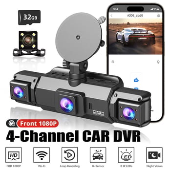 1080P dash kamera s noćnim vidom, četverokanalan zaslon, slika za parkiranje, povezanost sa pametnim telefonom