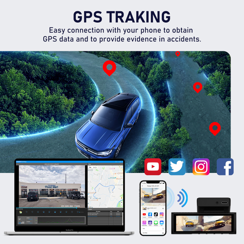 4K автомобилен видеорегистратор с нощно виждане, фронтален и заден запис, GPS навигация и Wi-Fi