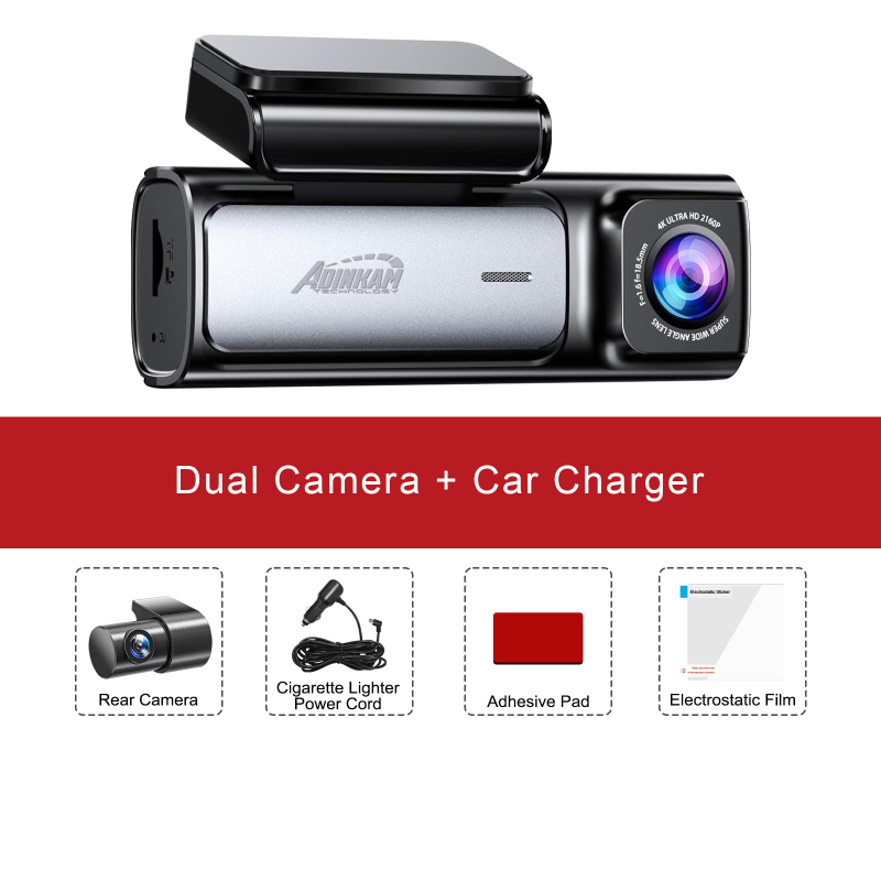 4K автомобилен видеорегистратор с нощно виждане, фронтален и заден запис, GPS навигация и Wi-Fi