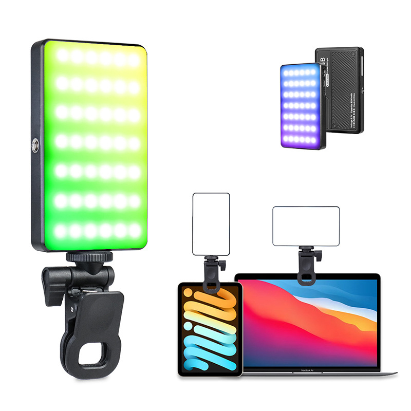 Kockasto RGB džepno svjetlo za mobilni live streaming – LED osvjetljenje 6W, ugrađena baterija 3.7V, za vloganje/selfie/video snimanje