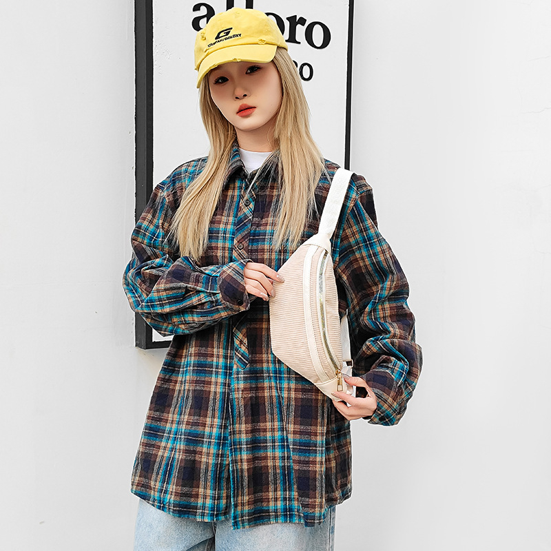 Korean-style Corduroy keresztbody táska - utcai stílus, cipzáras záródás, belső cipzáros zseb, belső patch zseb, poliészter bélés