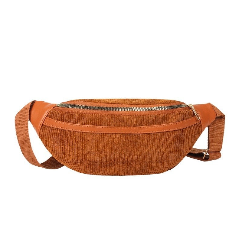 Korean-style Corduroy keresztbody táska - utcai stílus, cipzáras záródás, belső cipzáros zseb, belső patch zseb, poliészter bélés