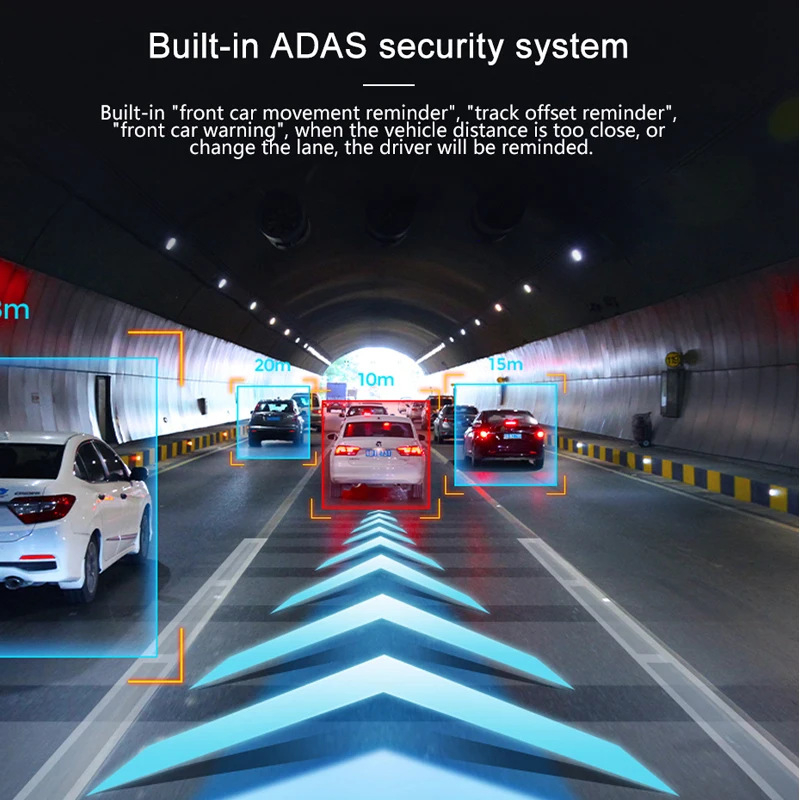 Automobilska dash kamera s ADAS, 720p HD, 170° široki kut, montaža na prednje staklo, 16GB memorija
