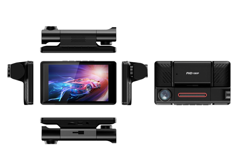 Автомобилен видеорегистратор с тройно заснемане: преден и заден, 9,66-инчов сензорен дисплей, 1080p, 170° обектив, F1.8, цикличен запис, нощно виждане