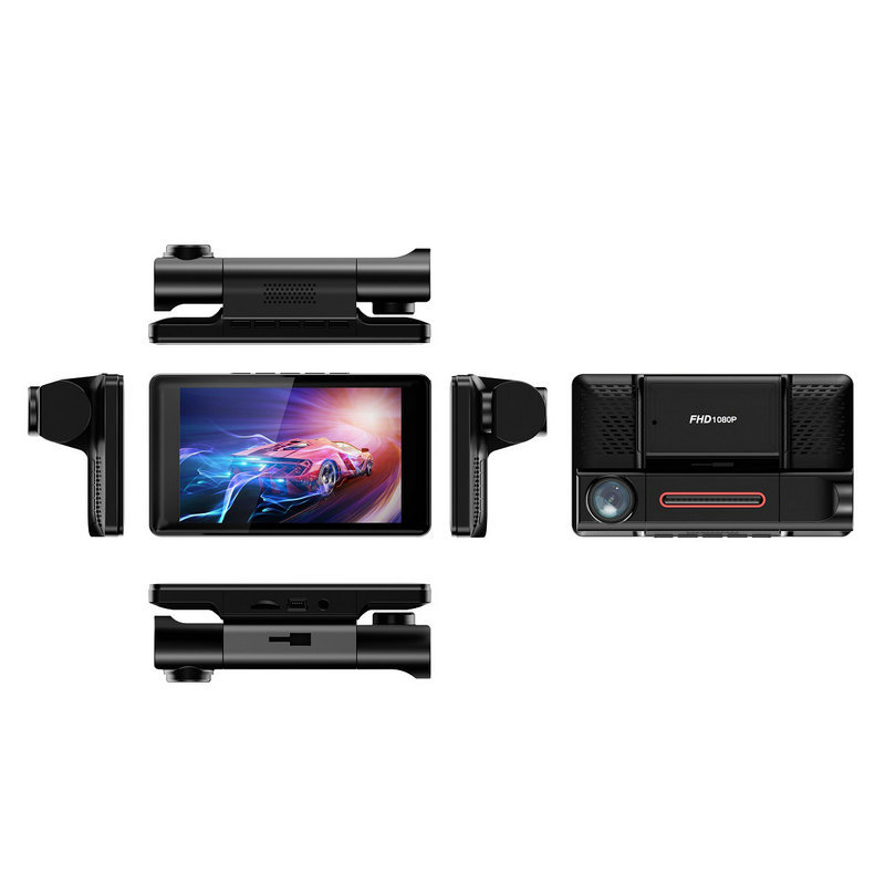 Автомобилен видеорегистратор с тройно заснемане: преден и заден, 9,66-инчов сензорен дисплей, 1080p, 170° обектив, F1.8, цикличен запис, нощно виждане