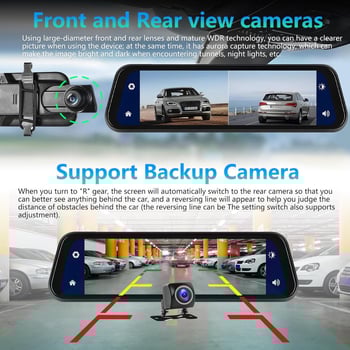 Видеорегистратор за автомобил с безжичен CarPlay и Android Auto, преден и заден 4K запис, двуканален, 170° широк ъгъл, 64GB TF карта