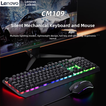Lenovo CM109 kabelski set tipkovnice i miša – tih, s punim anti-ghosting značajkama, pozadinsko osvjetljenje, DPI 1600 miša, USB, ergonomski dizajn