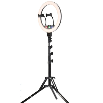 LED κυκλικό φως για live streaming με φωνητικό έλεγχο και τρίποδο για κινητό, 18W πηγή φωτισμού, τροφοδοσία 5V, κάθετος τρόπος χρήσης, ρυθμιζόμενη φωτεινότητα