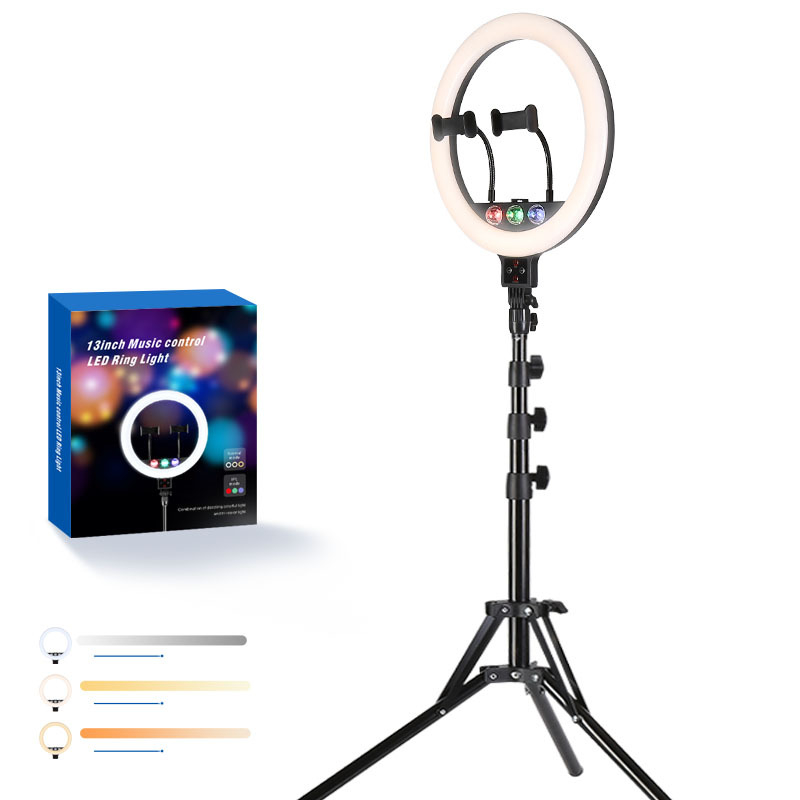 LED κυκλικό φως για live streaming με φωνητικό έλεγχο και τρίποδο για κινητό, 18W πηγή φωτισμού, τροφοδοσία 5V, κάθετος τρόπος χρήσης, ρυθμιζόμενη φωτεινότητα