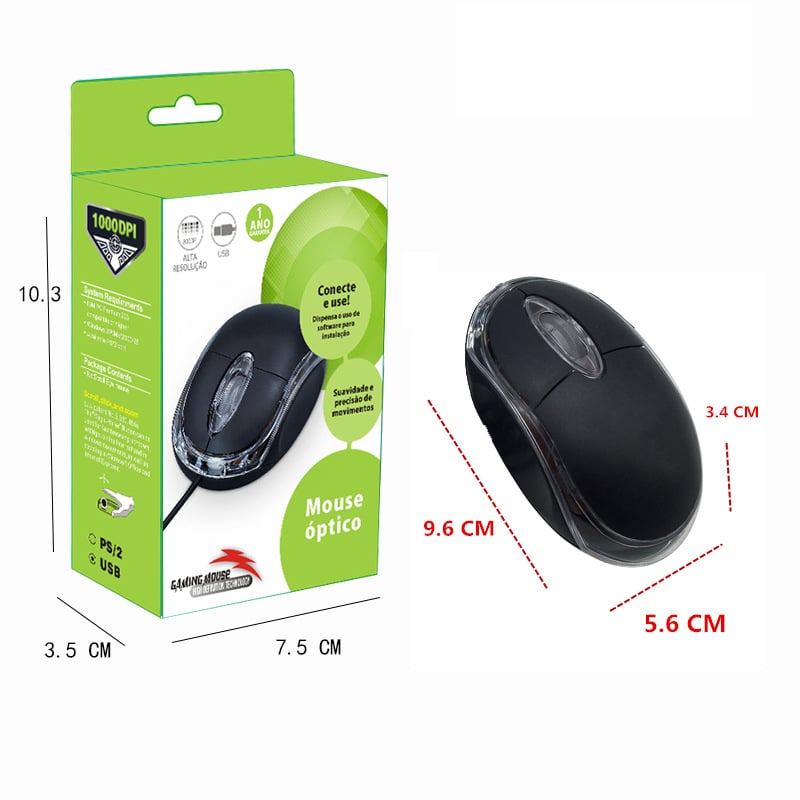 Žični optički miš, 1600 DPI, USB, 3 tipke, za stolno računalo