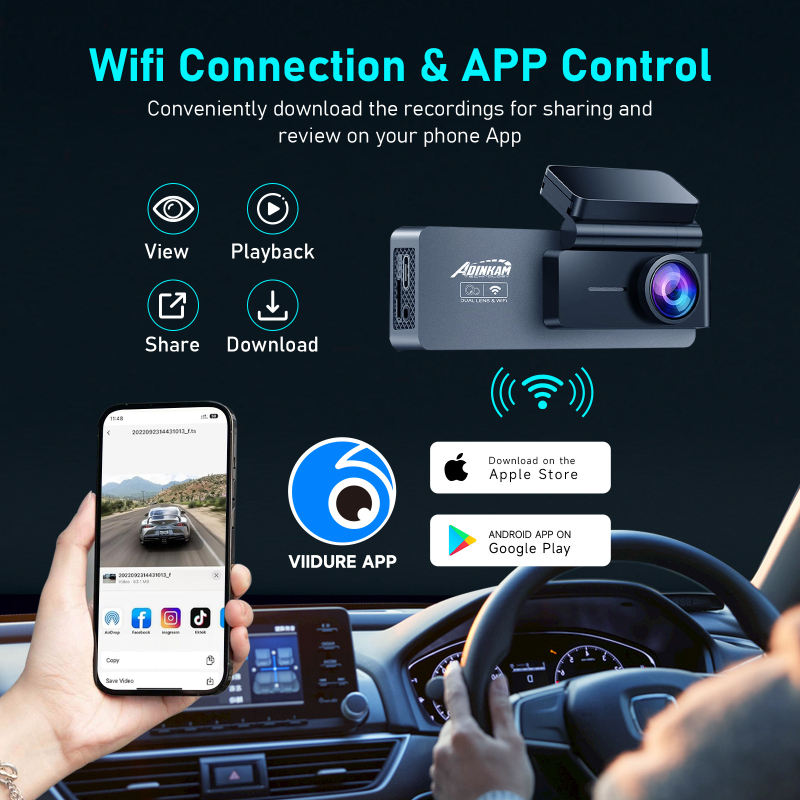 K901 4K prednja i stražnja dvostruka kamera za automobil, 160° kut gledanja, Wi‑Fi, F2.0 otvor