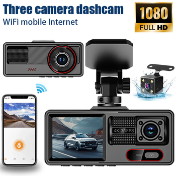 Automobilska dash kamera s tri leće i Wi‑Fi, 1080p, 140° kut, 2-inčni zaslon