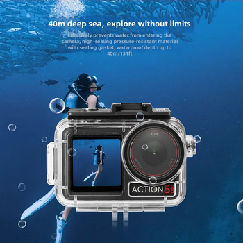 Carcasă impermeabilă pentru DJI Action 5 Pro/4/3, din plastic, cu adaptor GoPro, include tampon cu alcool și folie antifog