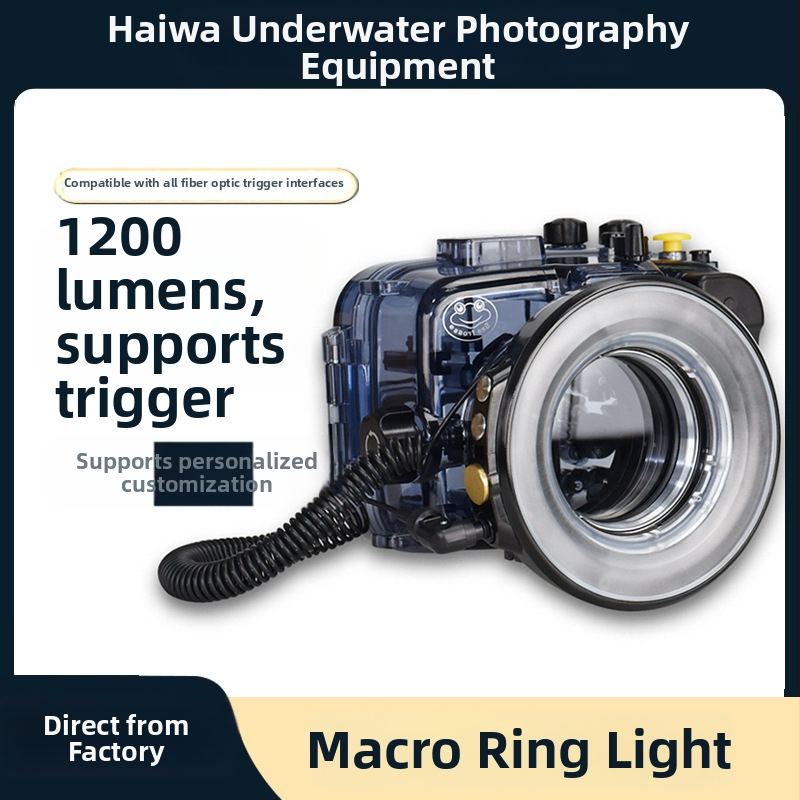 Seafrogs SL-108 Zemūdens makro gredzenā gaisma ar iebūvētu litija akumulatoru, svars 200 g, iekļauts: gredzenveida gaisma, optiskais kabelis, bumbvegalva