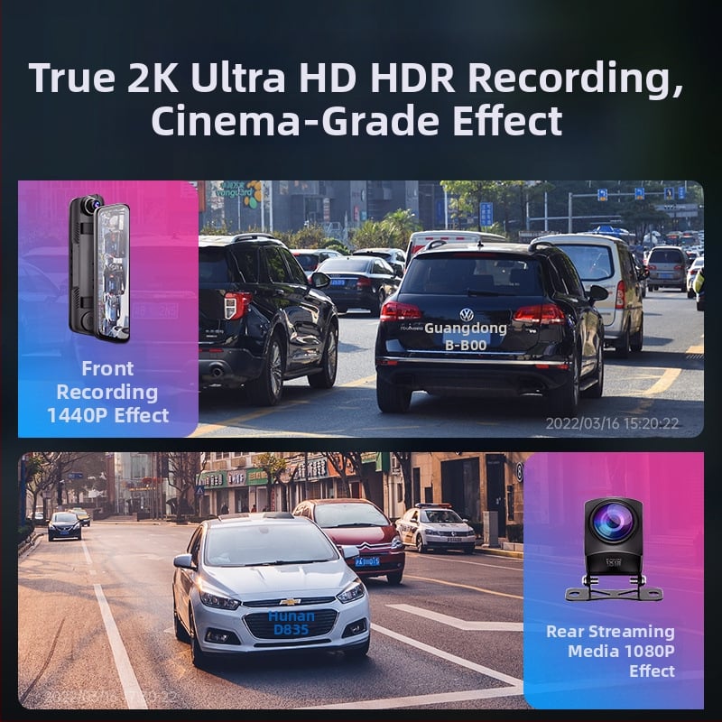 Lingdu огледало за обратно виждане с регистратор за шофиране, 360° панорамно предно и задно двойно заснемане, 160° ъгъл на снимане, 1440p резолюция, 4MP снимки, поддръжка за SD карта