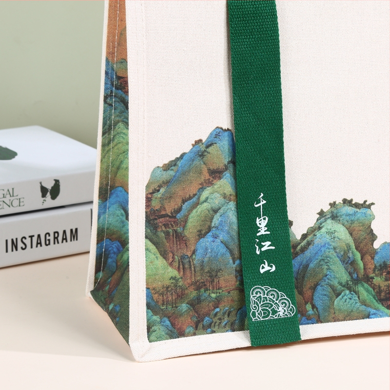 Platnena tote torba s prilagođenim logom za korporativno oglašavanje, dizajn trake, velika zapremina, UV digitalni tisak i sitotisak