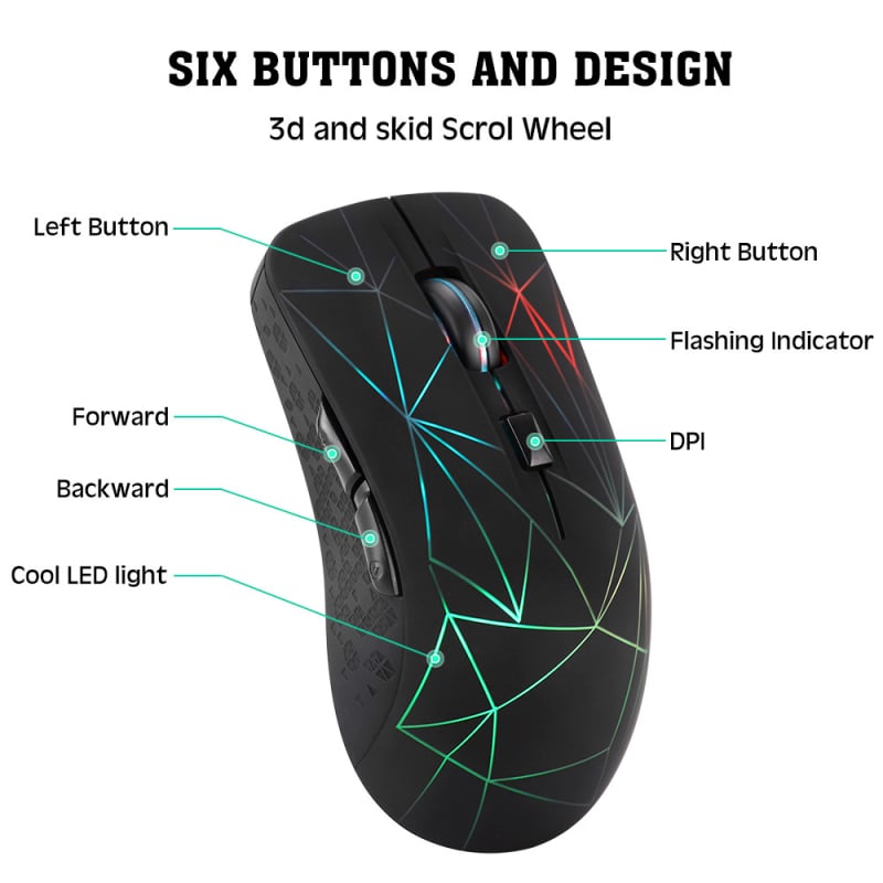 Stranger Road Bežična Bluetooth miša, dual-mode (2.4G + Bluetooth), 1600 DPI, 6 tipki, punjiva, tih rad