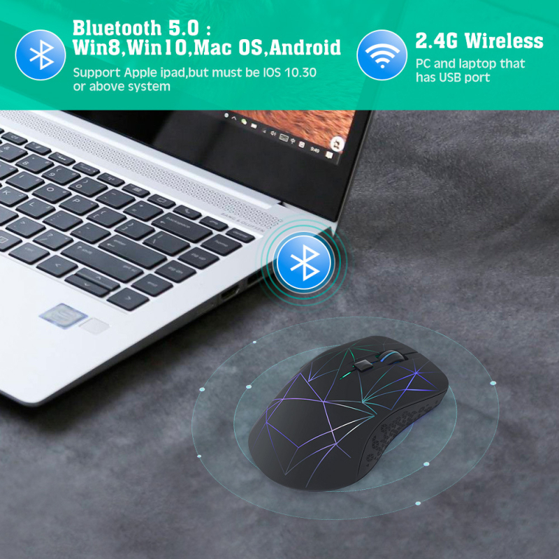 Stranger Road Bežična Bluetooth miša, dual-mode (2.4G + Bluetooth), 1600 DPI, 6 tipki, punjiva, tih rad