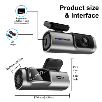 2K единична автомобилна видеорегистратор камера с Wi‑Fi, 170° ъгъл на видимост, 2160P видео, 14MP снимки, паркинг мониторинг и циклично записване