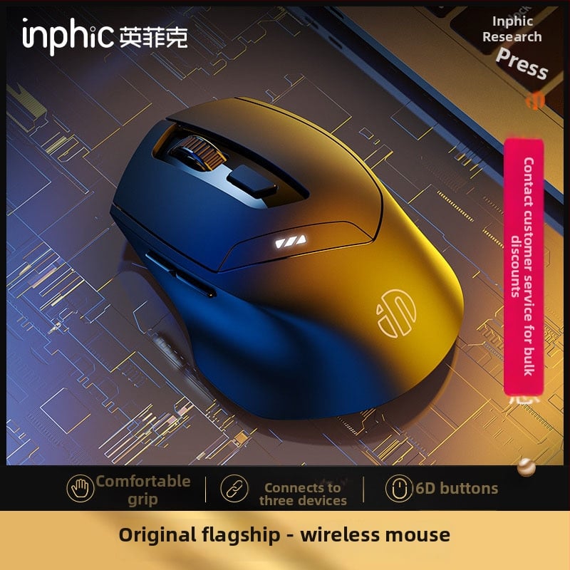 INPHIC DR01 Bluetooth bezdrôtová myš s tromi režimami, 1600 DPI, 6 tlačidiel, Bluetooth/2.4 GHz, ergonómická