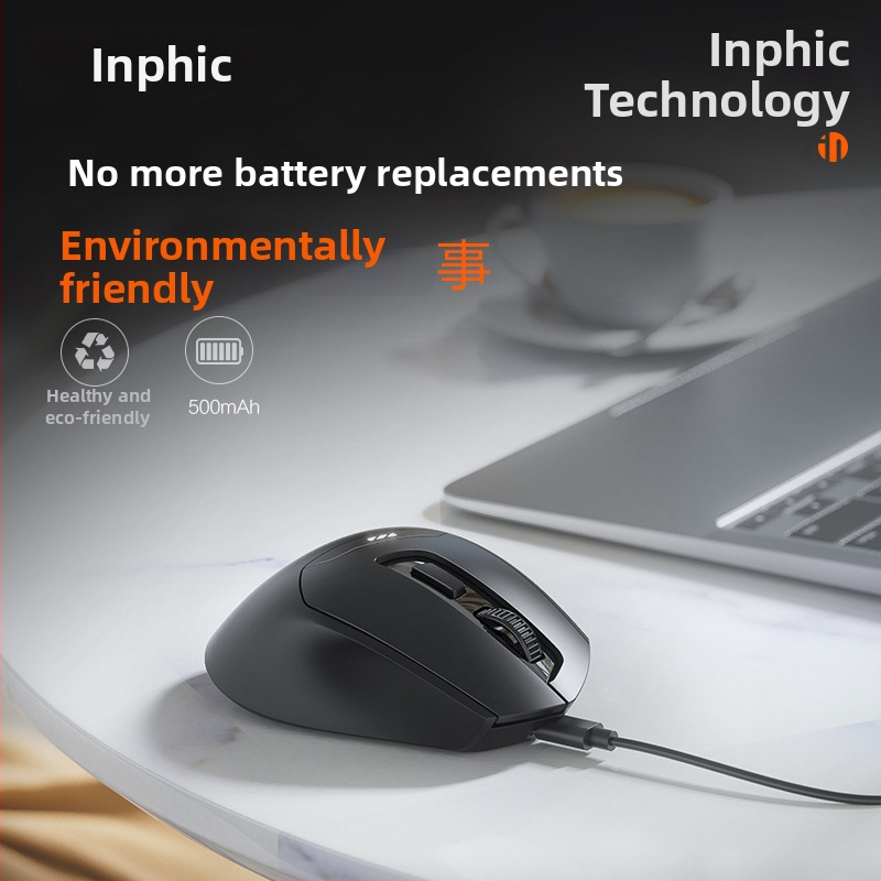 INPHIC DR01 Bluetooth bezdrôtová myš s tromi režimami, 1600 DPI, 6 tlačidiel, Bluetooth/2.4 GHz, ergonómická