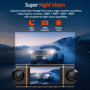 4-kanalni 1080p auto DVR s Wi‑Fi, 3,0-inčni zaslon, 140° širokokutni objektiv, nadzor parkiranja, montiranje na retrovizor