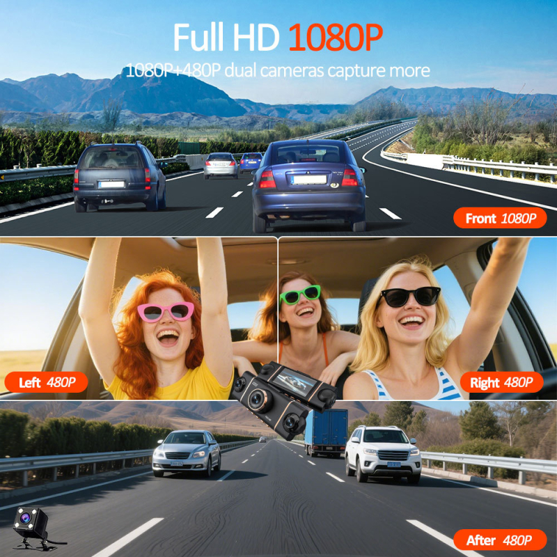 4-kanalni 1080p auto DVR s Wi‑Fi, 3,0-inčni zaslon, 140° širokokutni objektiv, nadzor parkiranja, montiranje na retrovizor