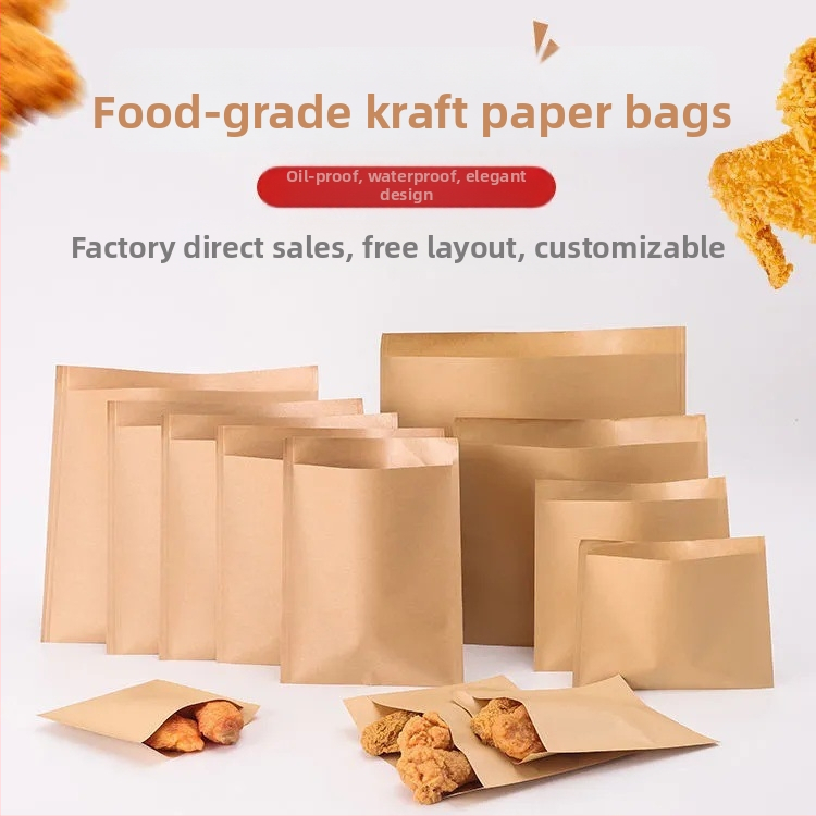 Kraft papīra maisiņš pārvadāšanai, eļļas izturīgs, pārtikas klases, laminēts, ar plakanu dibenu