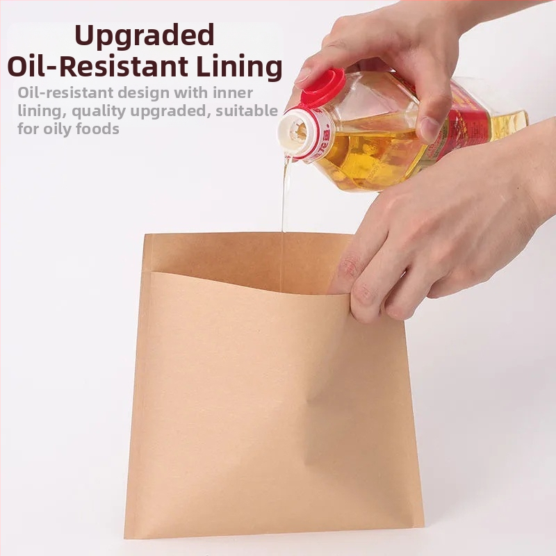 Kraft papīra maisiņš pārvadāšanai, eļļas izturīgs, pārtikas klases, laminēts, ar plakanu dibenu