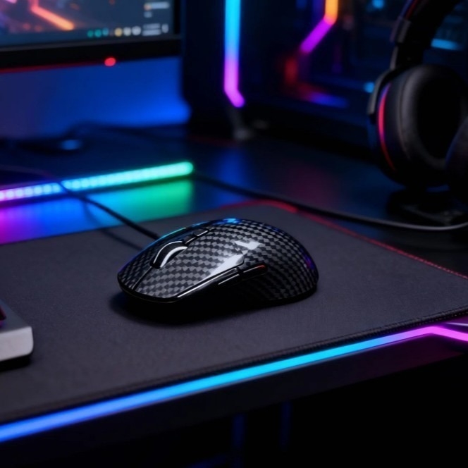 Szénszálas vezeték nélküli egér, 6400 DPI, 4 gomb, ergonómikus, 2,4 GHz