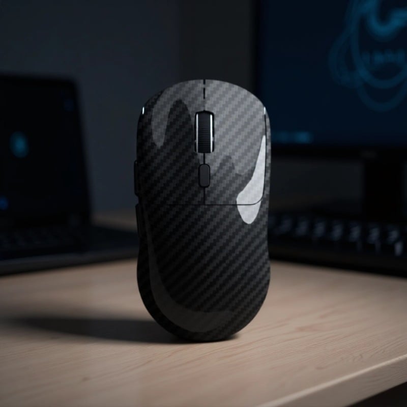 Szénszálas vezeték nélküli egér, 6400 DPI, 4 gomb, ergonómikus, 2,4 GHz