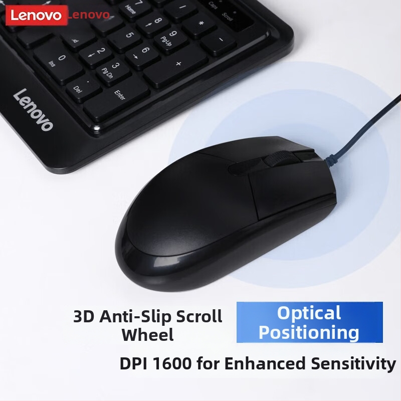 Lenovo set klávesnice a myši – káblové, USB pre klávesnicu aj myš, 1600dpi, kábel 1,5 m
