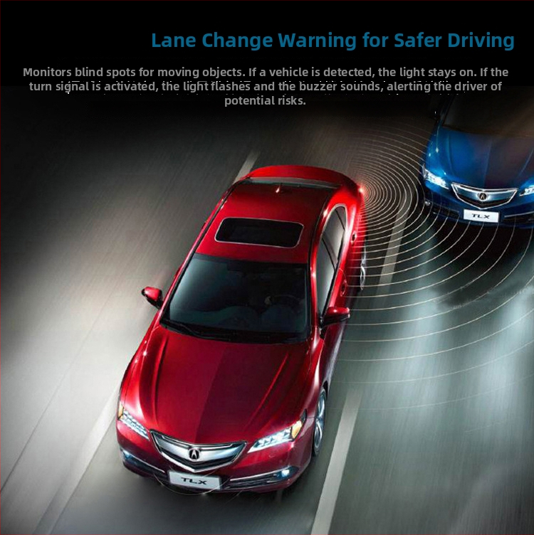 Xiangyue XY-BSD500-2 Slēpto zonu uzraudzības sistēma ar 2 ultraskaņas sensoriem, 5 m detekcijas diapazons, 12 V barošana, akustiska brīdinājuma signāls, joslas maiņas palīgs