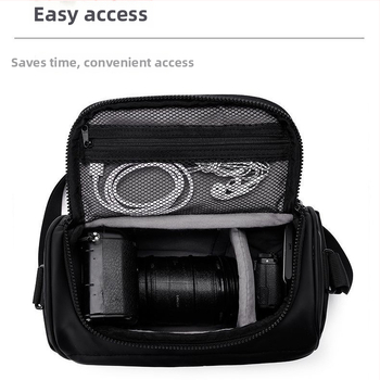 Fotoaparato krepšys – atsparus vandeniui, atsparus dilimui, sumažina apkrovą; PU medžiaga; tinka DSLR ir be veidrodinės kameros; pečių krepšys kelionėms; išlenkta peties juosta; vasara 2025