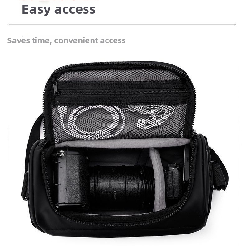 Fotoaparāta soma – ūdensizturīga, izturīga pret nolietojumu, samazina slodzi; PU materiāls; piemērota DSLR un bezspogulkamerām; plecu soma ceļojumiem; izliektā pleca siksna; vasara 2025