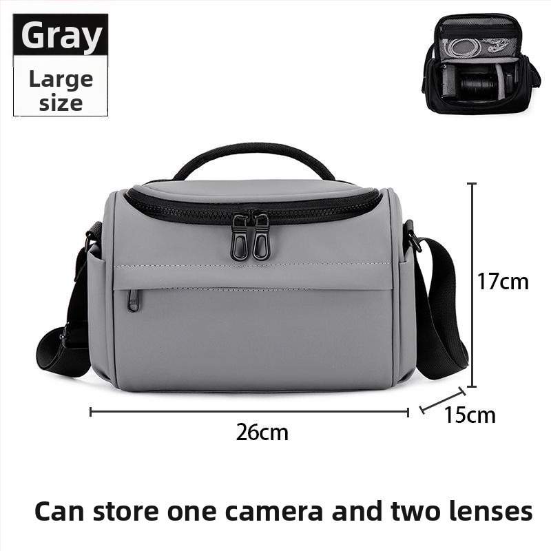 Fotoaparato krepšys – atsparus vandeniui, atsparus dilimui, sumažina apkrovą; PU medžiaga; tinka DSLR ir be veidrodinės kameros; pečių krepšys kelionėms; išlenkta peties juosta; vasara 2025